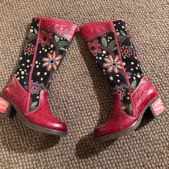 SOCOFY Shoes - SOCOFY Leather Splicing Jacquard Boots
